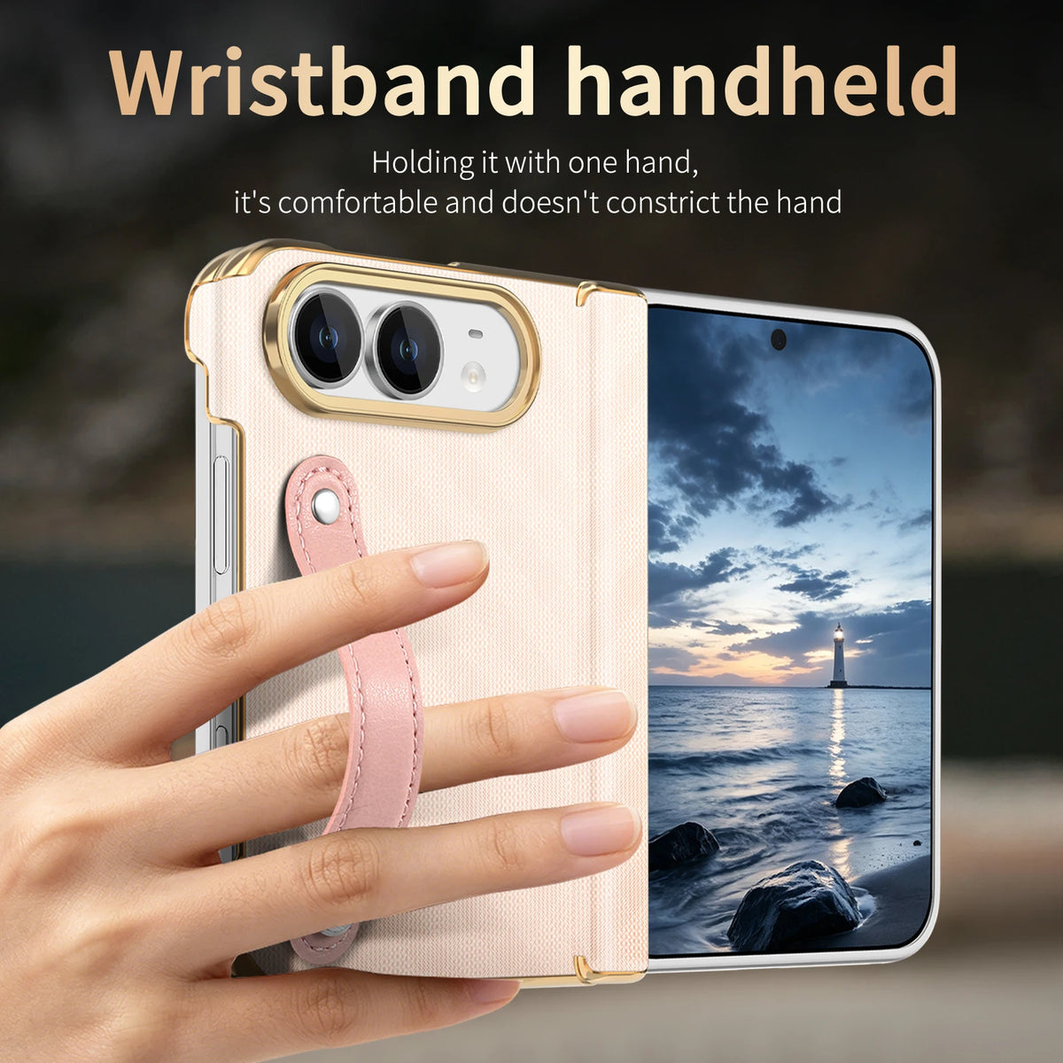 Textured Leather Case with Wrist Strap and Hinge Protection for iPhone Duo