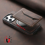 iPhone 15 Series Leather Magnetic Wallet Case with Detachable Card Bag & Ring Stand