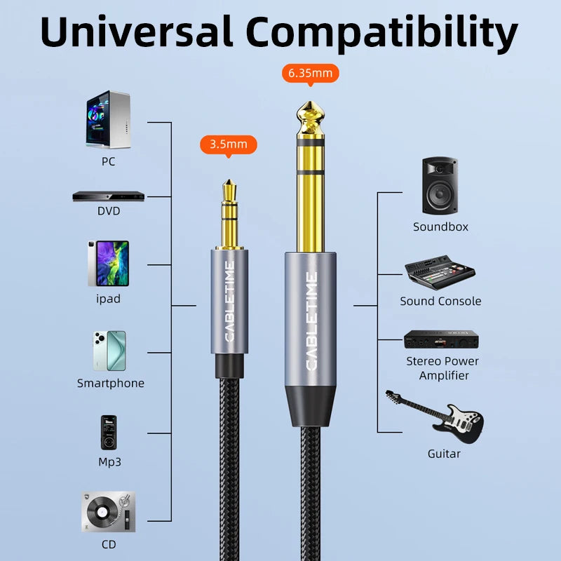 CABLETIME 3.5mm to 6.35mm Audio Adapter Cable