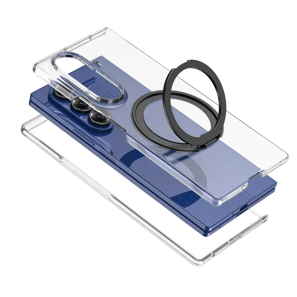 Samsung Galaxy Z Fold 6 Shockproof Clear Case with Rotating Stand
