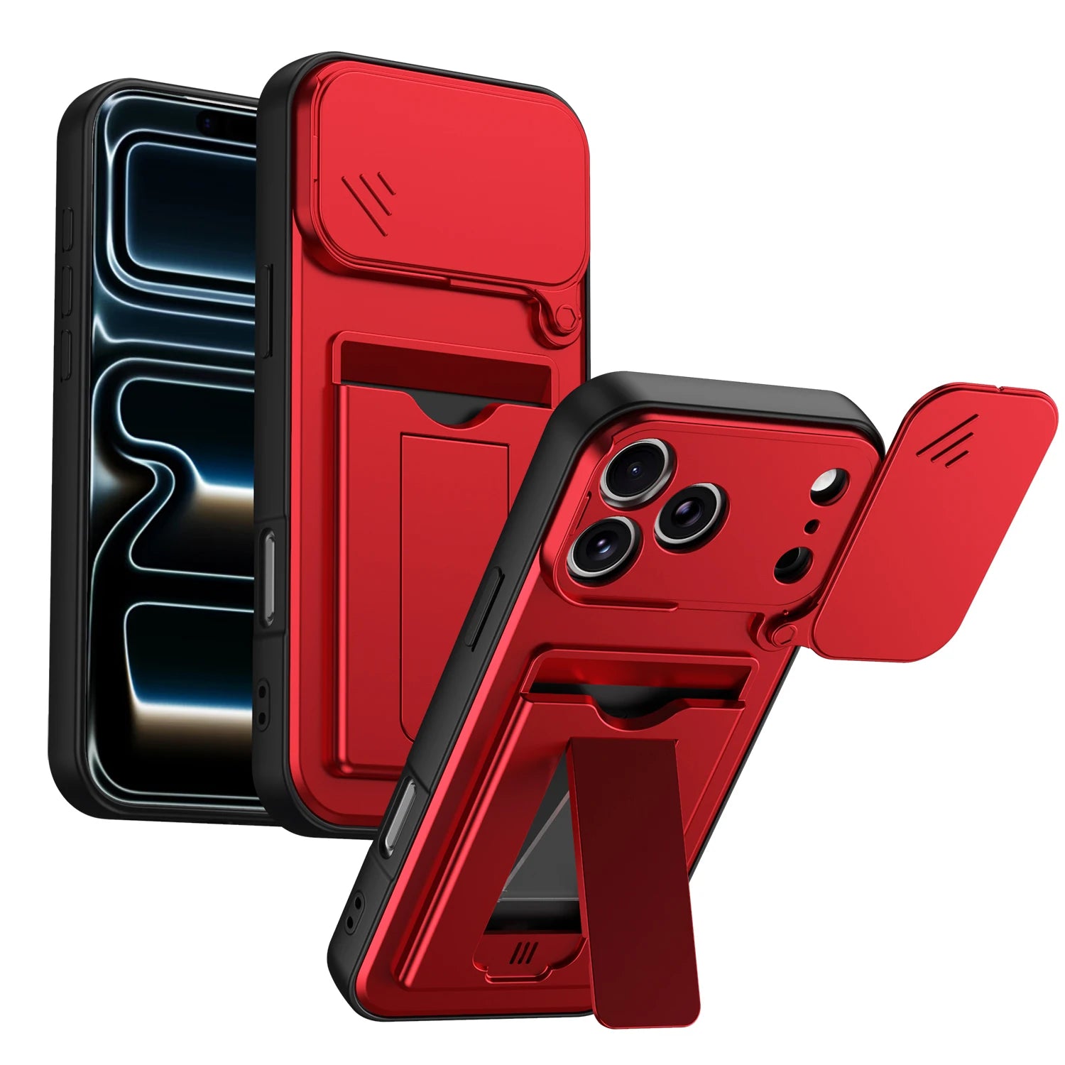Dual-Layer Sliding Card Holder Kickstand Case with Lens Protection for iPhone 18 Series