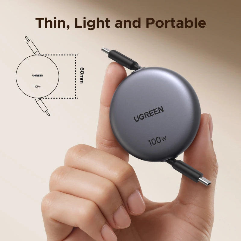 UGREEN 100W USB-C to USB-C PD Retractable Fast Charging Cable