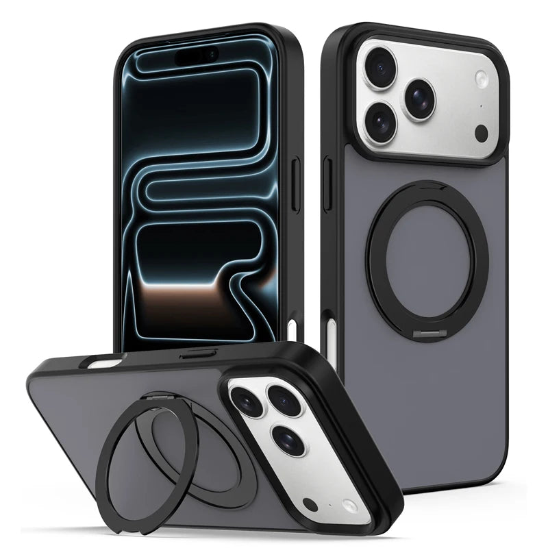 Matte PC TPU MagSafe Case with 360° Rotating Ring Stand for iPhone 18 Series