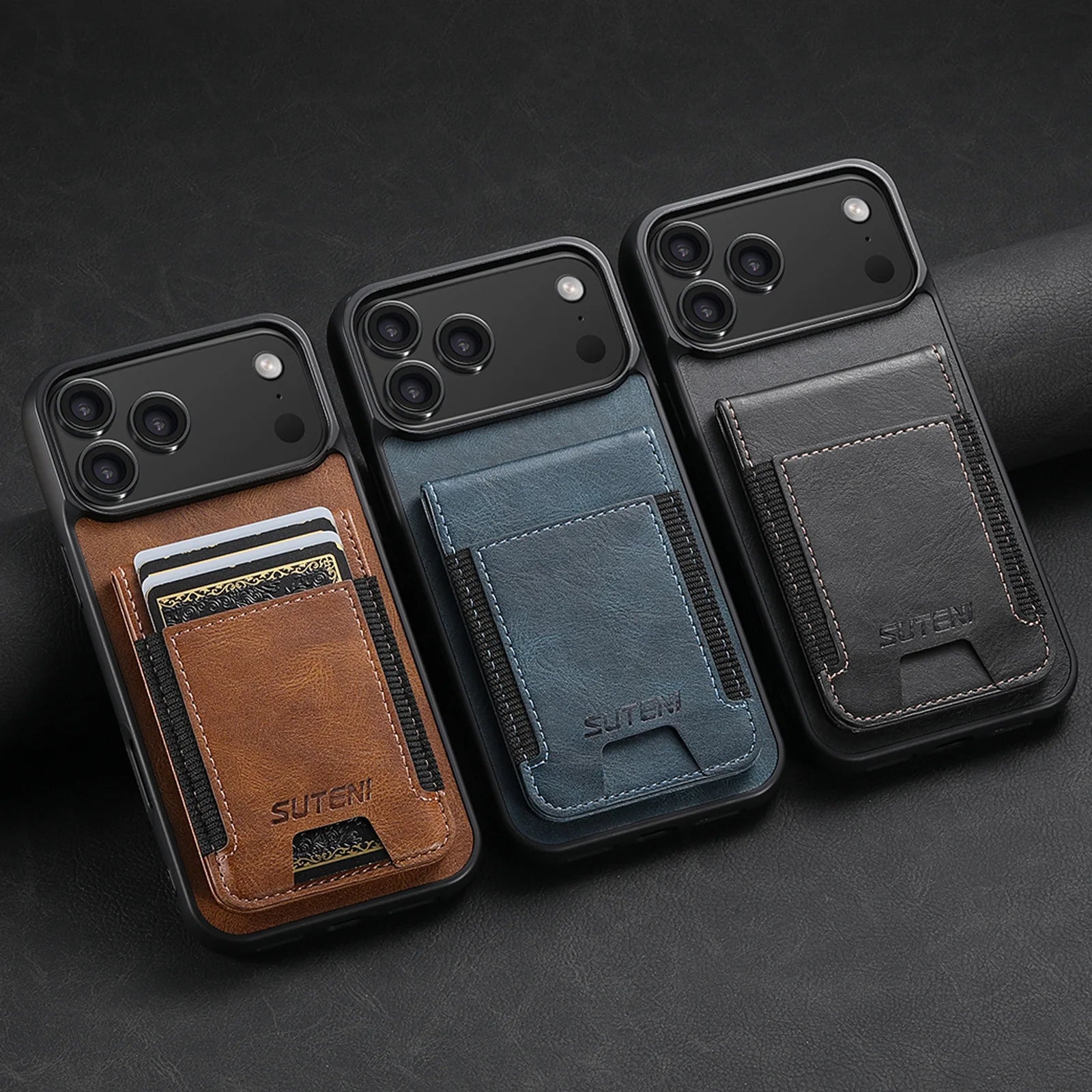 iPhone 17 Series Leather Wallet Case with Elastic Card Slot