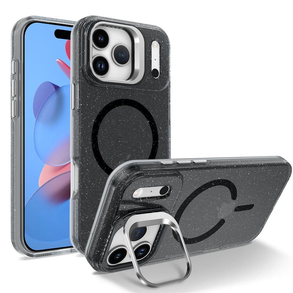 iPhone 17 Series Glamorous Glitter MagSafe Case with Lens Stand