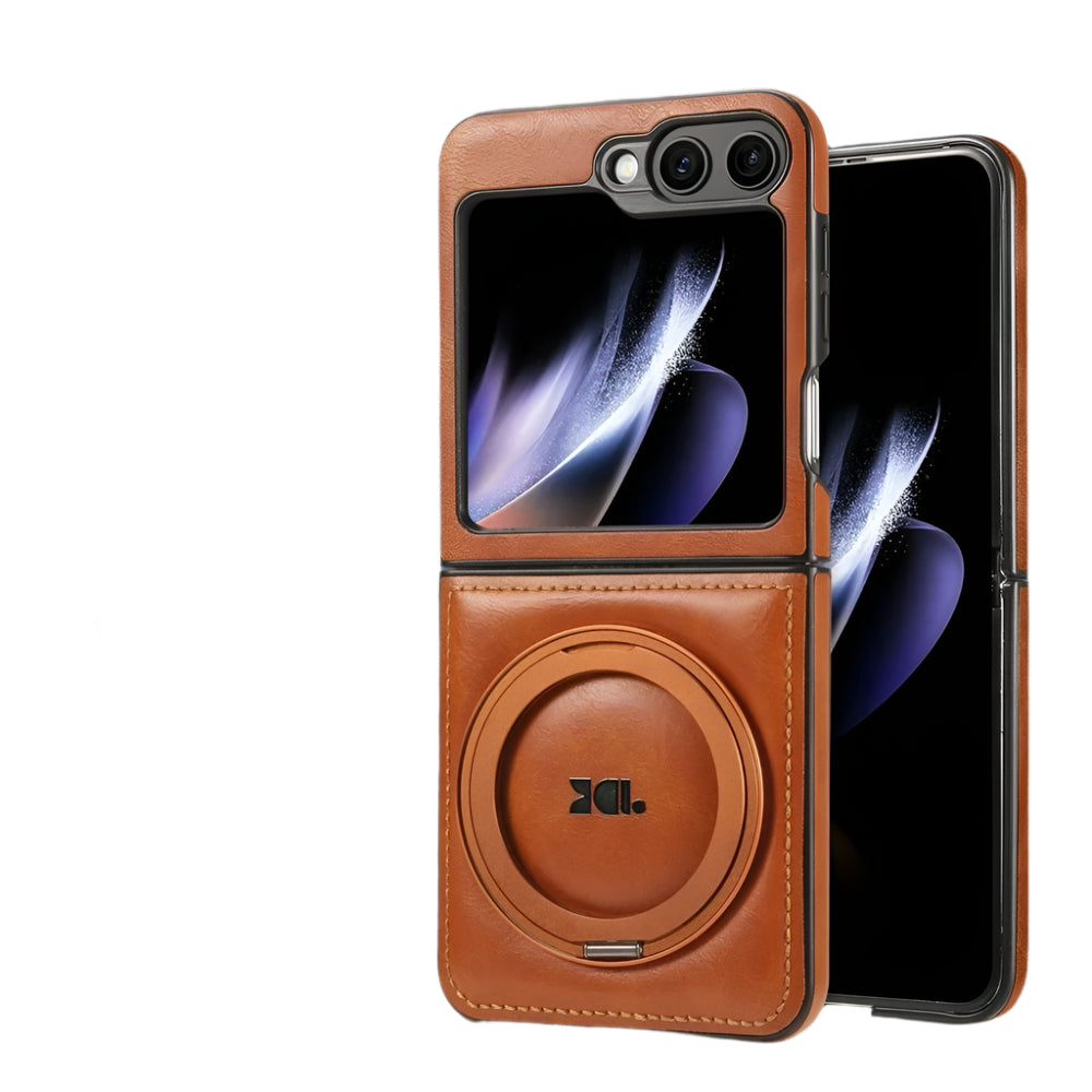 Samsung Galaxy Z Flip 6 Leather Magnetic Phone Case with Ring Holder