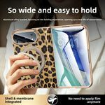 Cowhide Leopard Print MagSafe Case with 360° Rotating Ring Stand for iPhone Duo