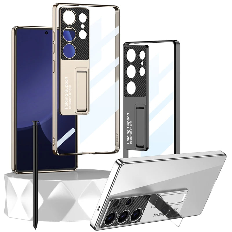 Hard PC Transparent Case with Camera Protection and Kickstand for Samsung Galaxy S25 Ultra