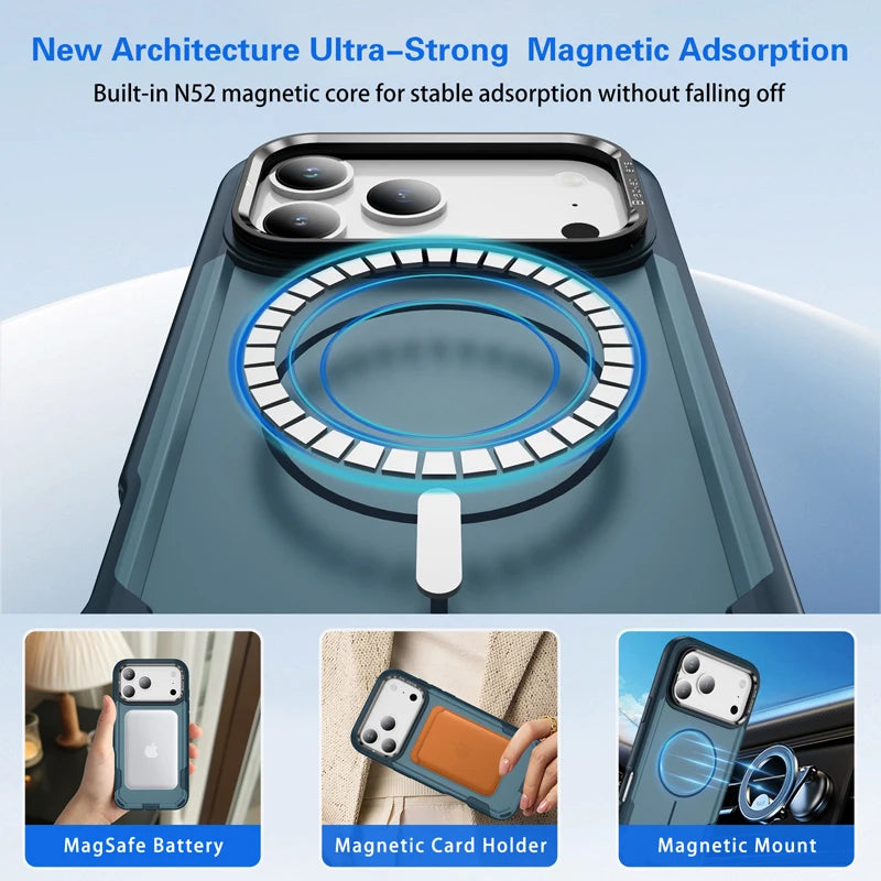 Durable Anti-Shock MagSafe Case with Built-in Lens Stand for iPhone 17 Series