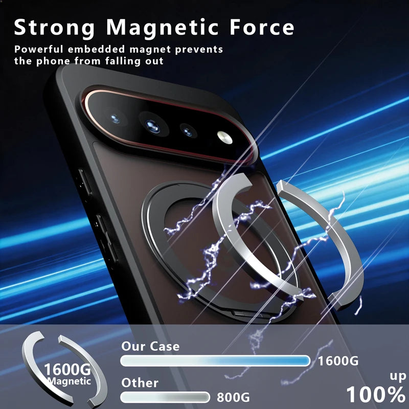 Frosted Matte Translucent Case with 360° Rotating Ring Stand for Google Pixel 11 Series