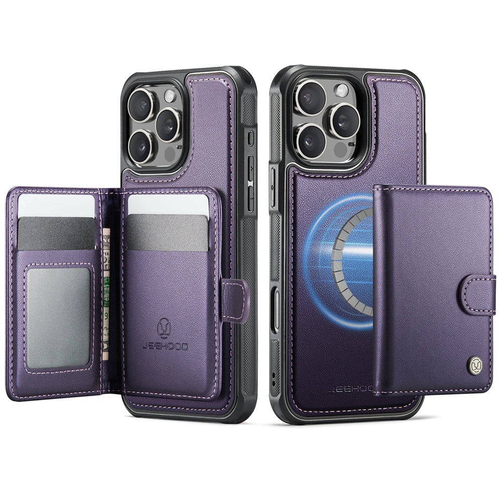 2-in-1 Leather MagSafe Wallet Case with Card Holder for iPhone 16 Series
