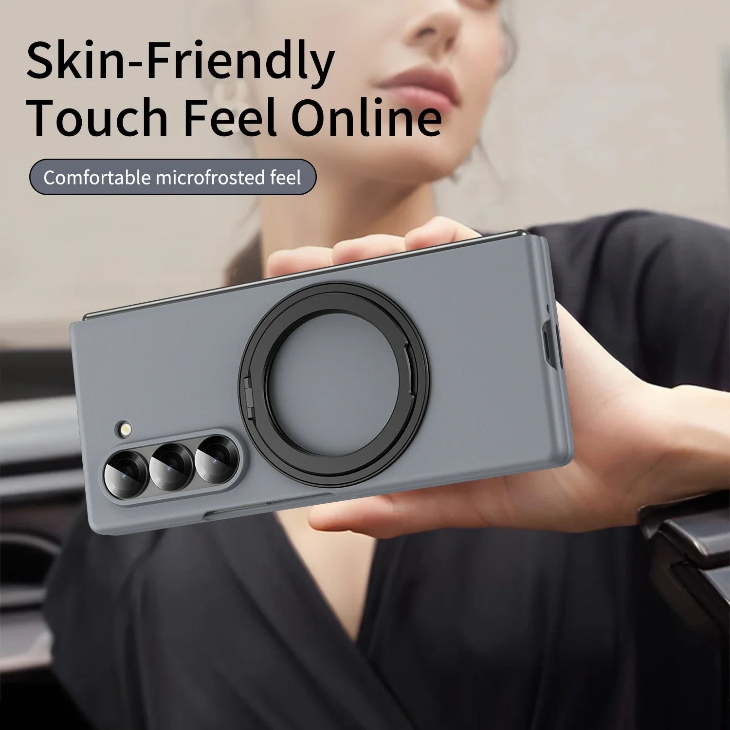 Skin-Feel Ultra Thin Magnetic Case with 360° Ring Kickstand for Samsung Galaxy Z Fold 6