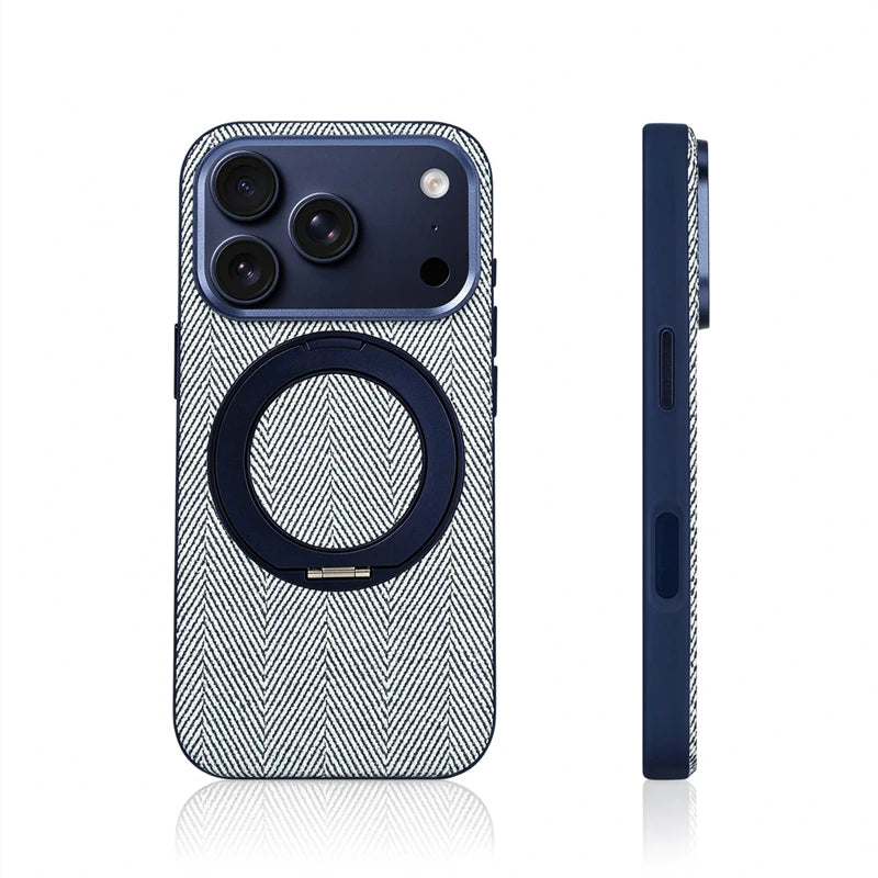Canvas Weave MagSafe Case with 360° Rotating Ring Stand for iPhone 18 Series