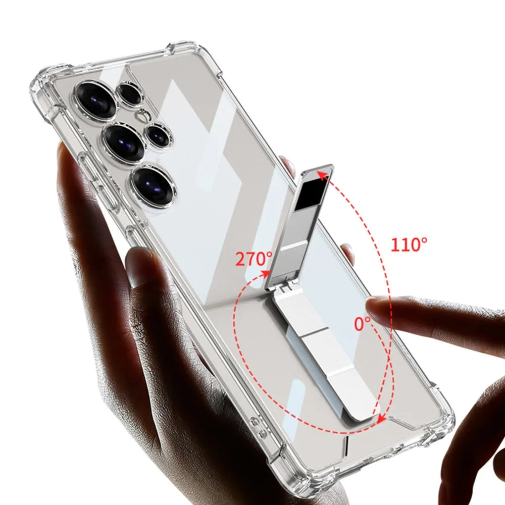 Samsung Galaxy S25 Ultra Transparent Shockproof Case with Rotating Bracket