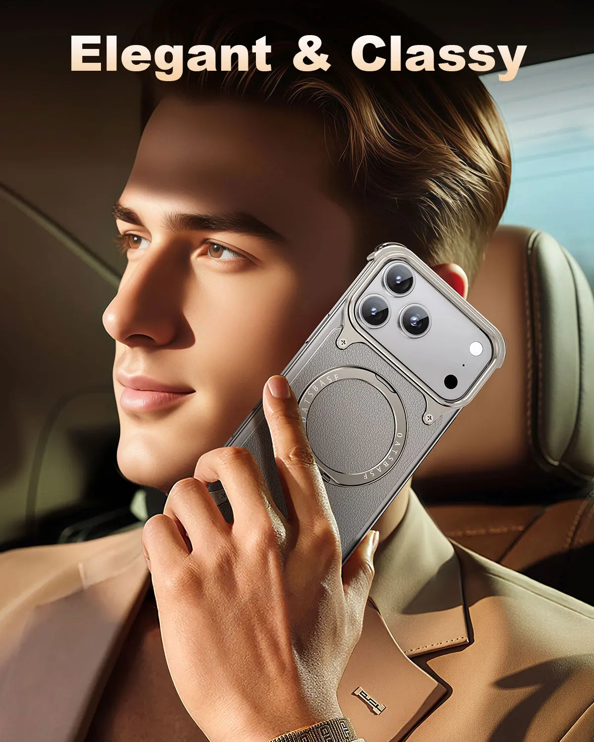 Leather Bumper Case with 360° Rotating Ring Stand for iPhone 18 Series