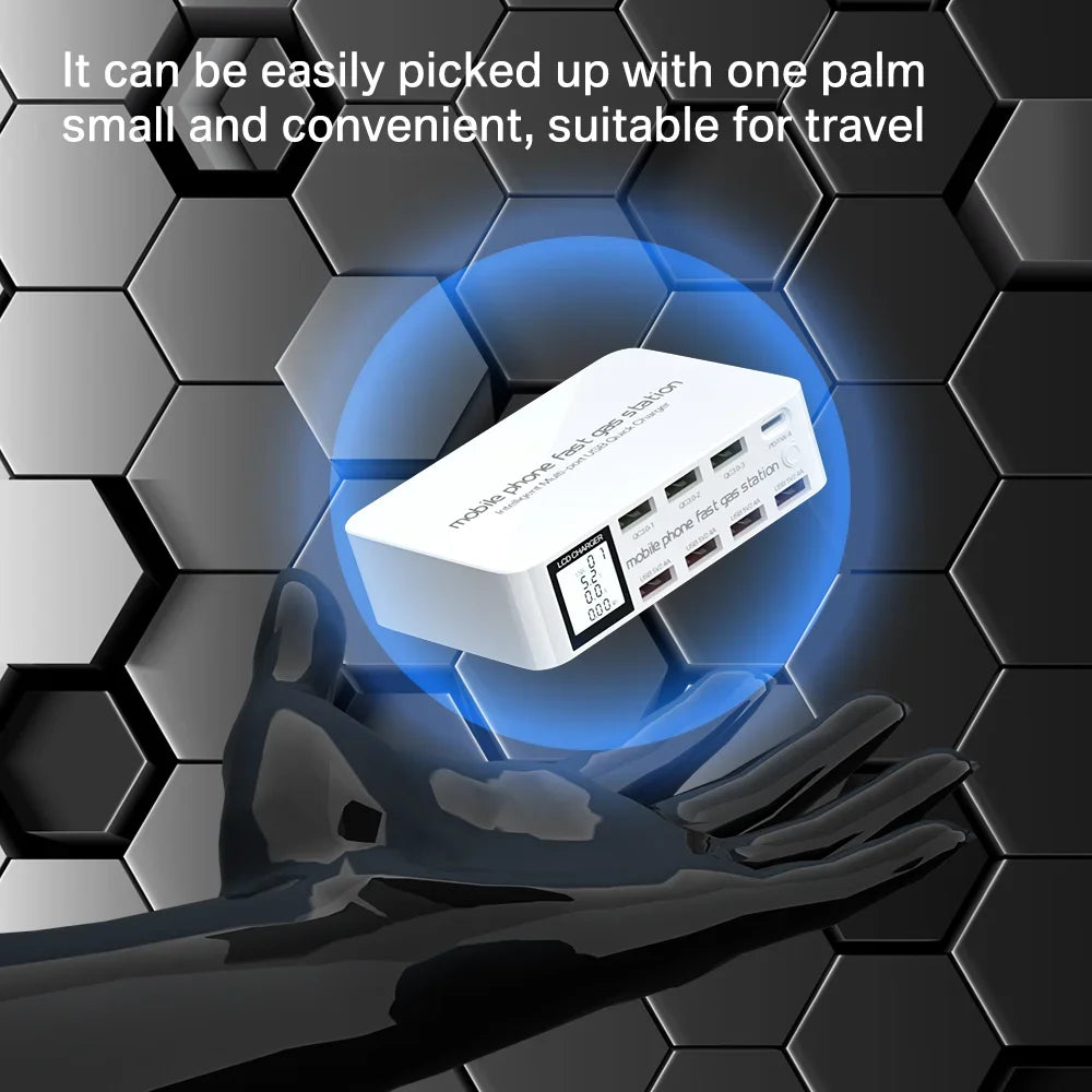 ASOMETECH 100W GaN Multi-Port USB Charger 8 Ports with Quick Charge and Digital Display