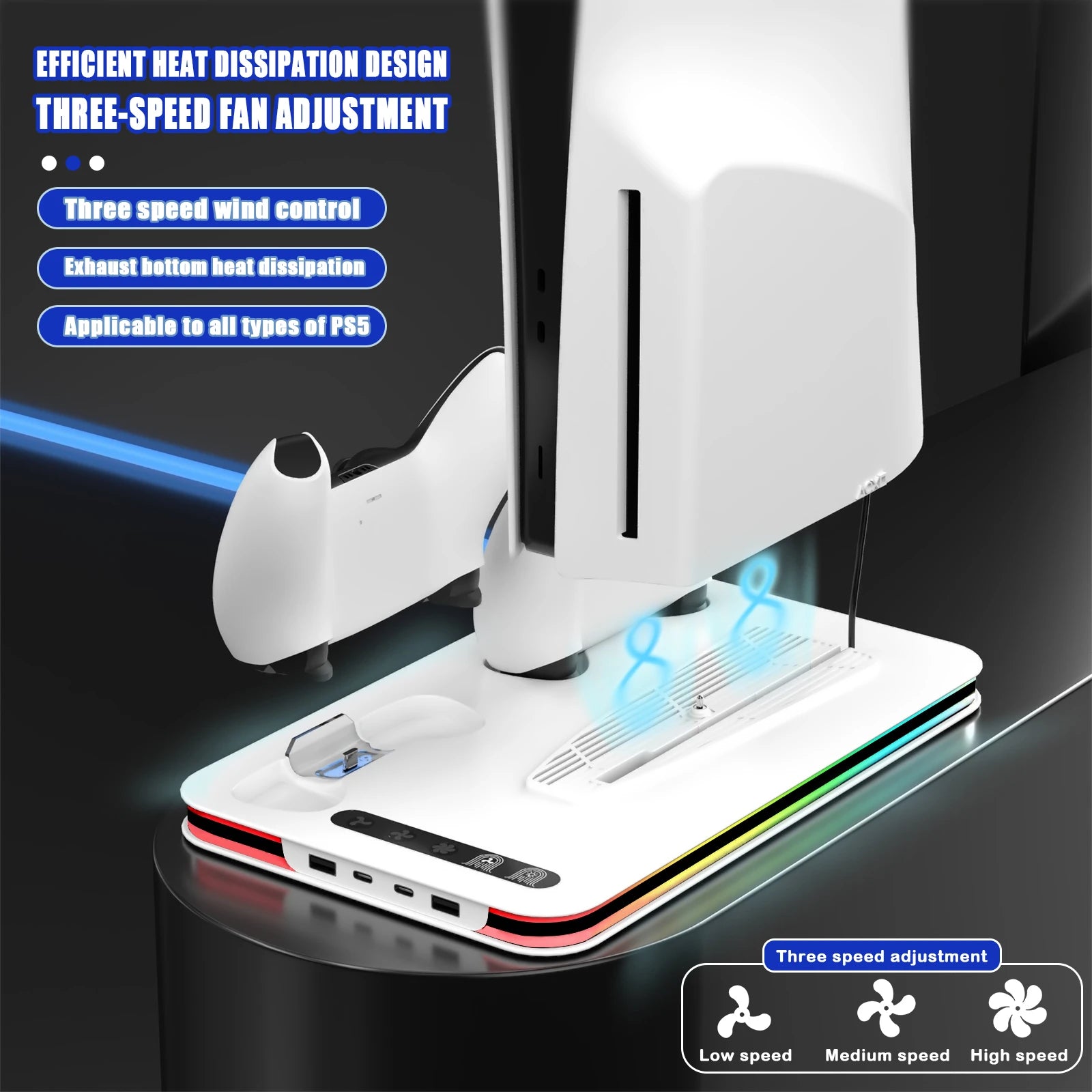 PlayStation 5 Cooling Stand with Dual Controller Charging and RGB Lights