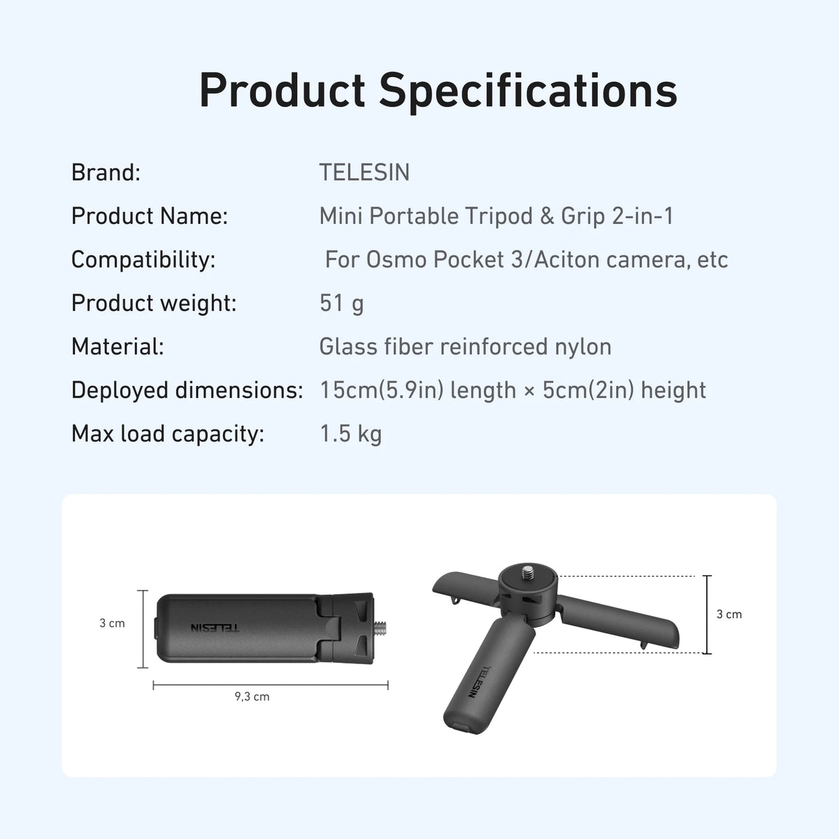 TELESIN Mini Quick Release Tripod Hand Grip