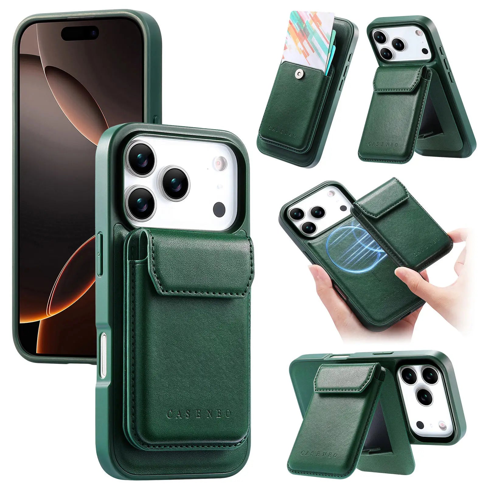 Shockproof Leather MagSafe Case with Detachable Card Holder for iPhone 17 Series