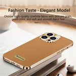 Luxury Genuine Leather Matte Case with Soft Plated Border for iPhone 16 Series