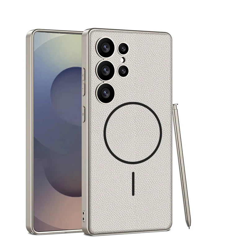 Samsung Galaxy S25 Ultra Magnetic Leather Phone Case with Lens Protection