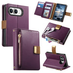 Vegan Leather 4-Card Kickstand Wallet Case with Zippered Coin Pocket for iPhone Duo