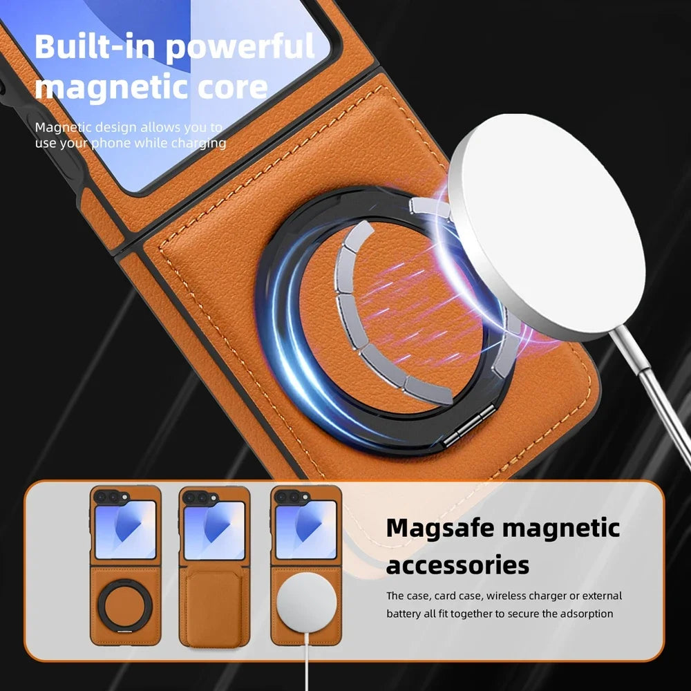 Premium Shockproof Leather Flip Case with 360° Ring Bracket for Samsung Galaxy Z Flip 6