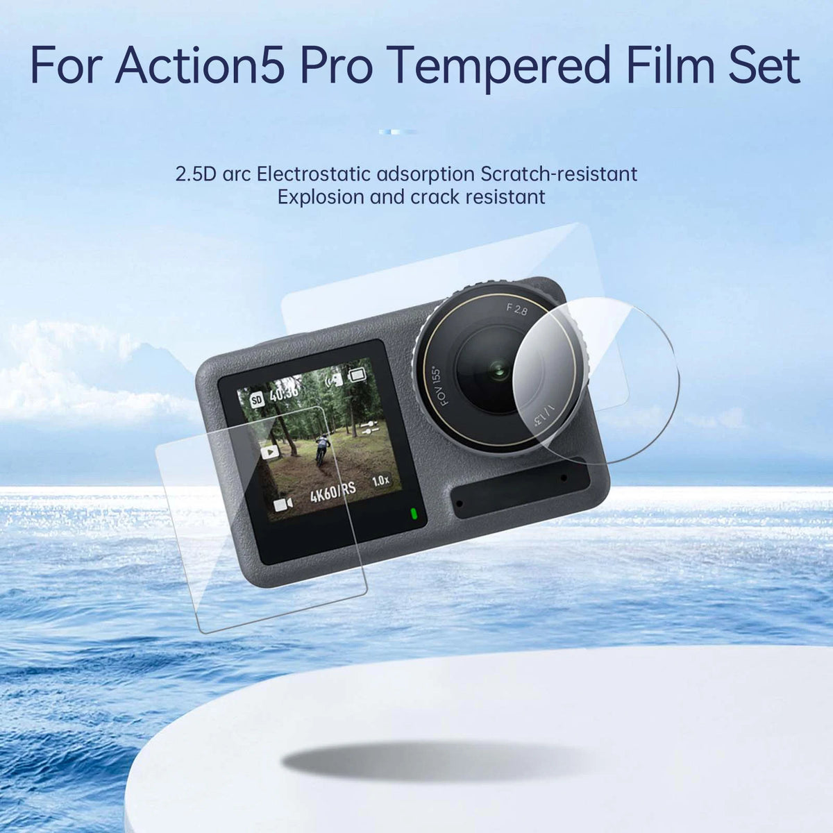 TELESIN HD Tempered Glass Screen Protector and Lens Protective Film for DJI Osmo Action 5 Pro