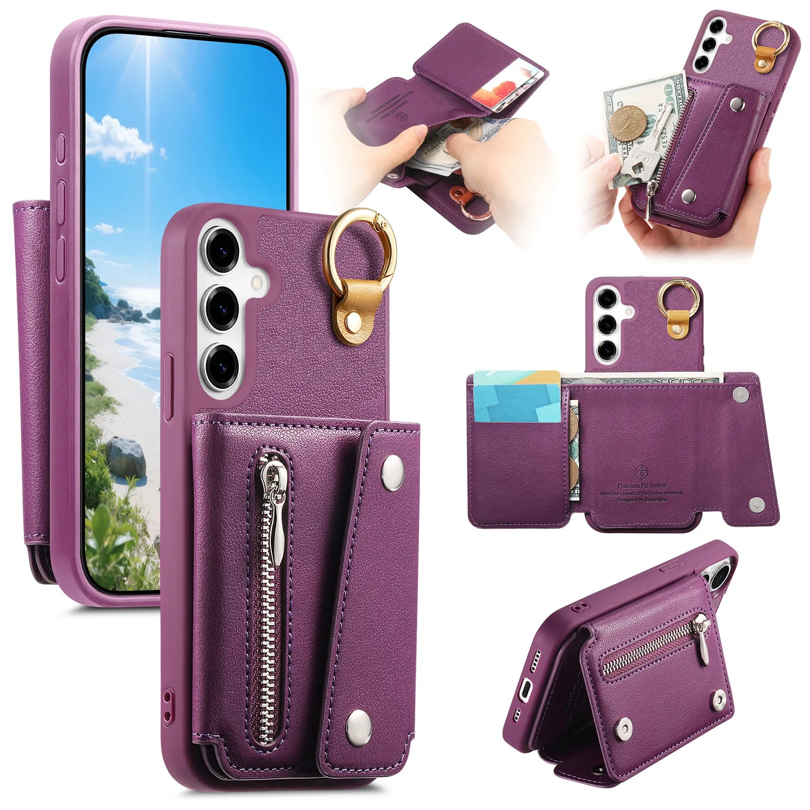 Zipper Wallet Leather Case with Ring Holder for Samsung Galaxy A36