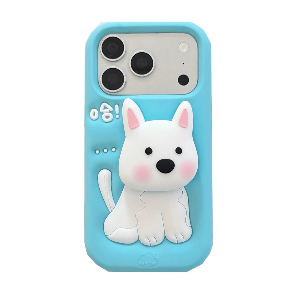 3D Puppy Cartoon Silicone Case with Hand Grip for iPhone 17 Series