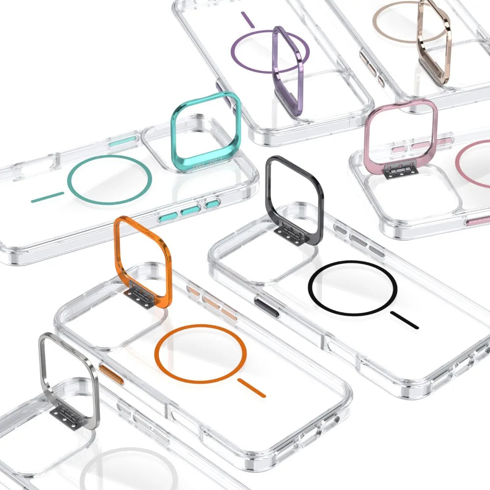 Luxury Transparent MagSafe Case with Camera Guard & Stand for iPhone 16 Series