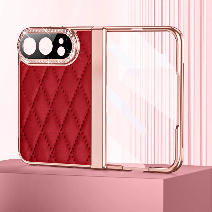 Quilted Leather Hinge Protection Case with Full-Perimeter Metal Frame for iPhone Duo