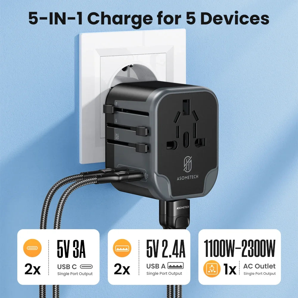 Asometech 4-Port GaN Travel Adapter