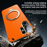 Shockproof Textured Leather Case with 360° Rotating Magnetic Ring Stand for Samsung Galaxy S25 Series