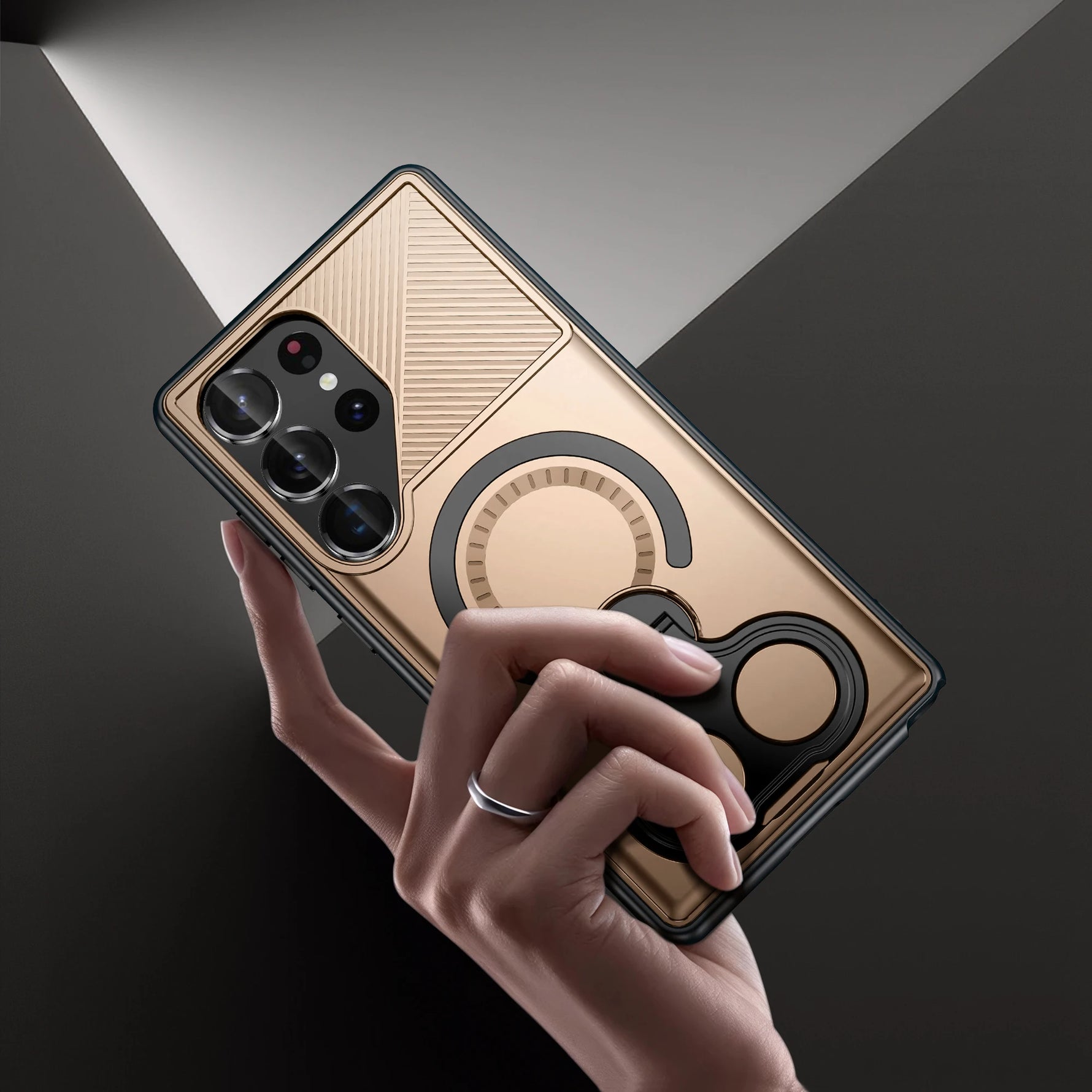 Heavy Duty Magnetic Case with Metal Ring Grip for Samsung Galaxy S25 Series