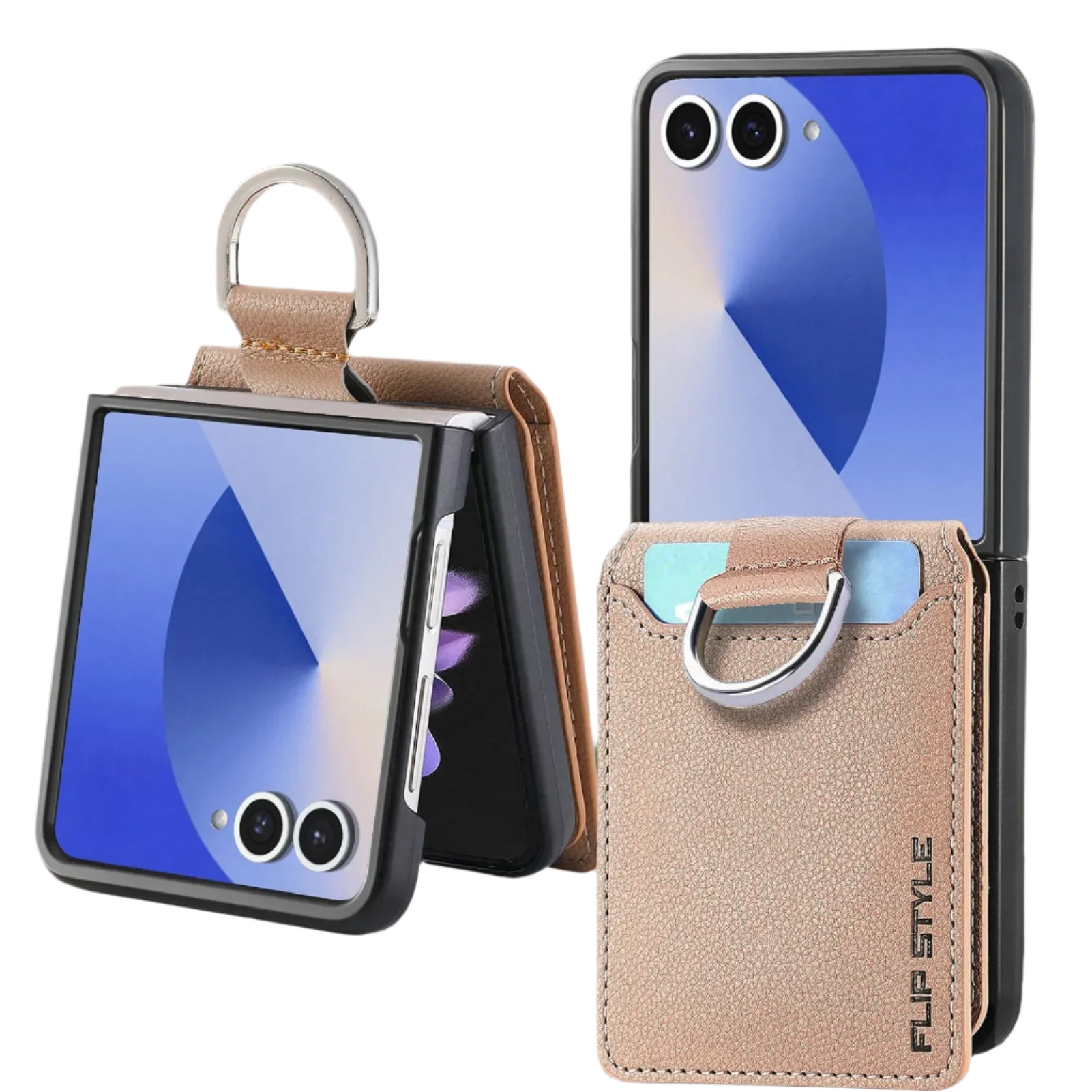 Protective Leather Wallet Case with Ring and Card Holder for Samsung Galaxy Z Flip 7