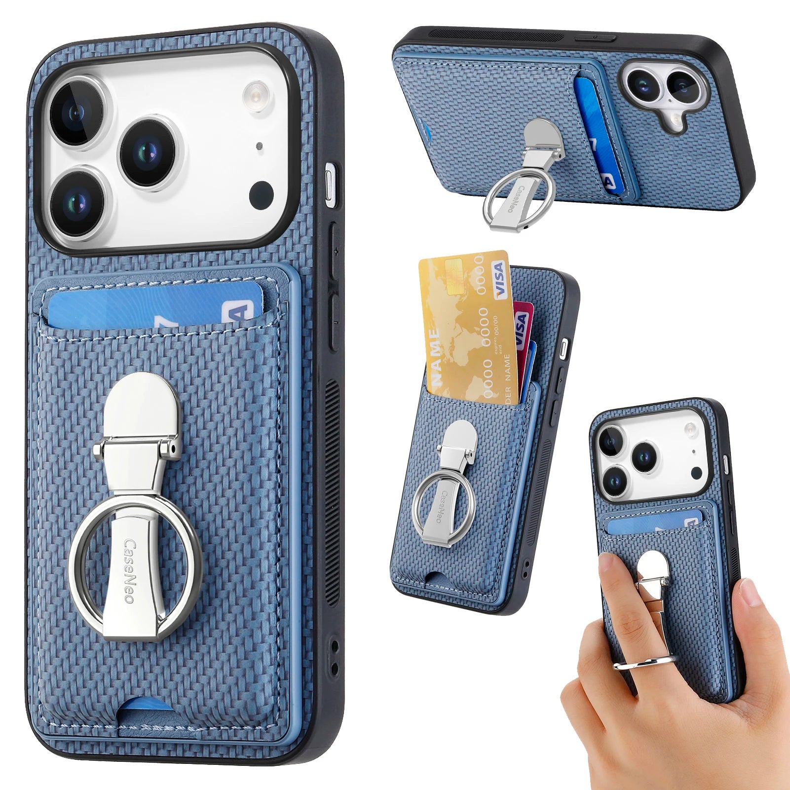 Multi-Functional Leather Wallet Case with Foldable Ring Holder & Vertical Card Slot for iPhone 17 Series