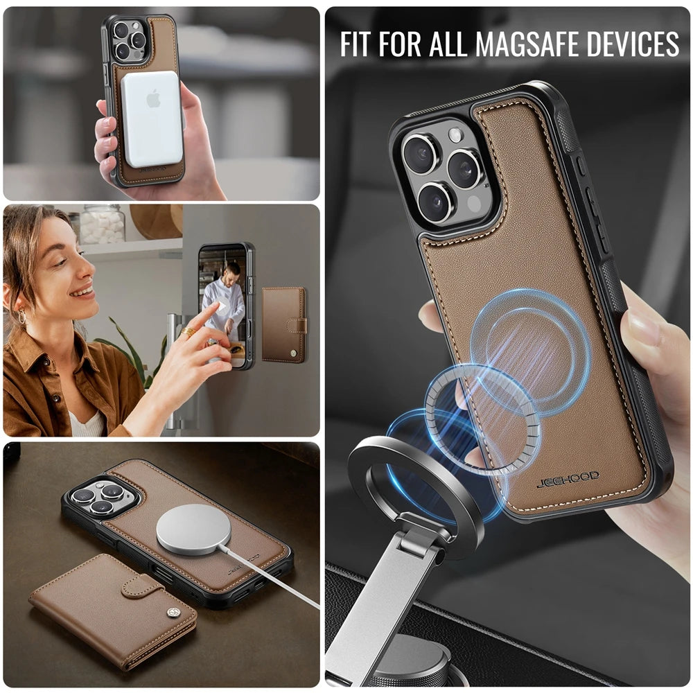 2-in-1 Leather MagSafe Wallet Case with Card Holder for iPhone 16 Series