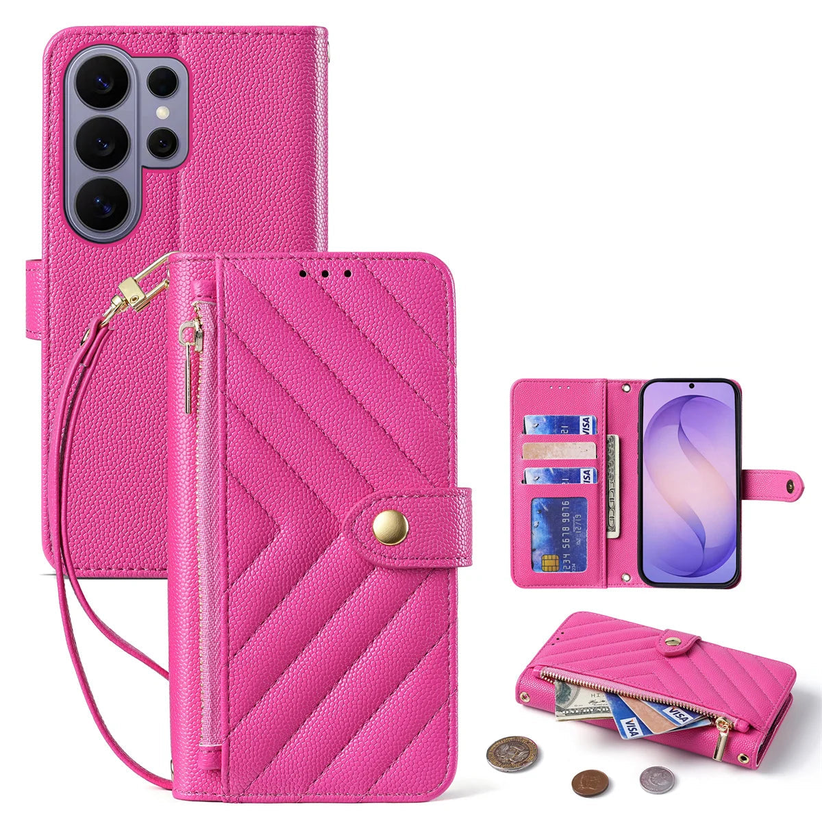 Pebbled Leather Crossbody Wallet Case for Samsung Galaxy S25 Series