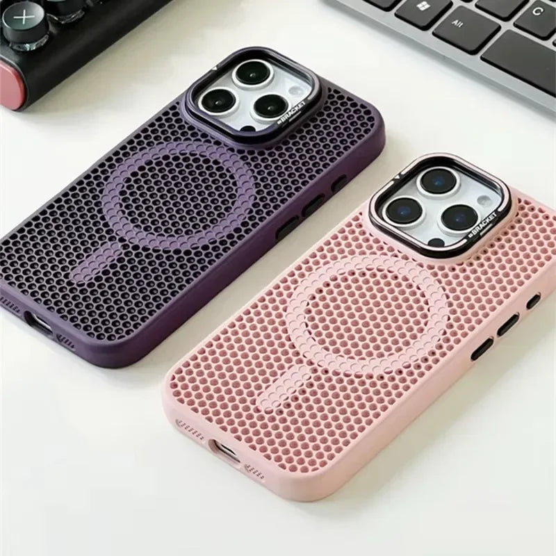 Shockproof Honeycomb Cooling MagSafe Case with Metal Lens Bracket for iPhone 15 Series