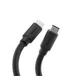 Black USB-C cable with braided design on a light gray background