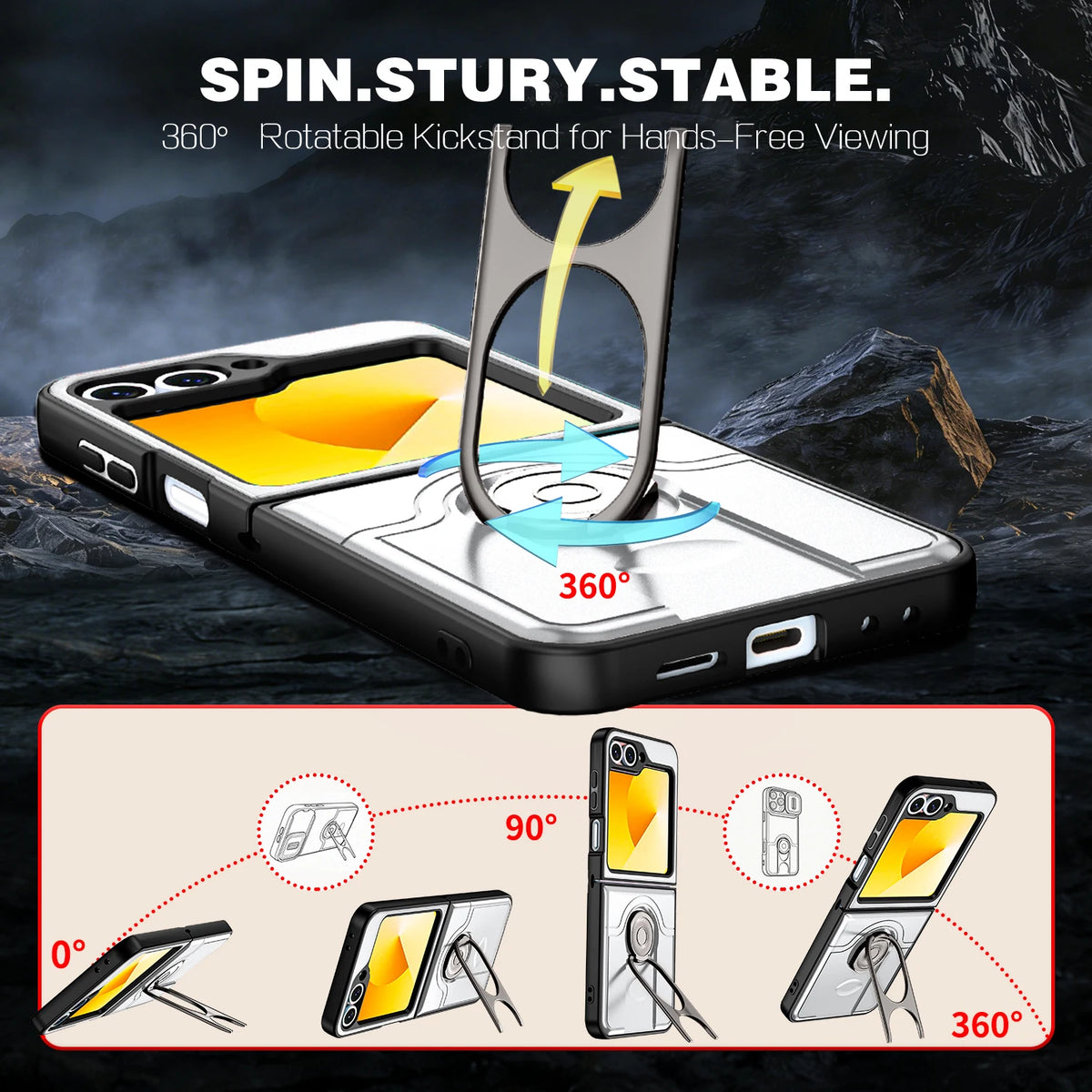 Military-Grade Protective Case with 360° Rotating Ring Stand for Samsung Galaxy Z Flip 6