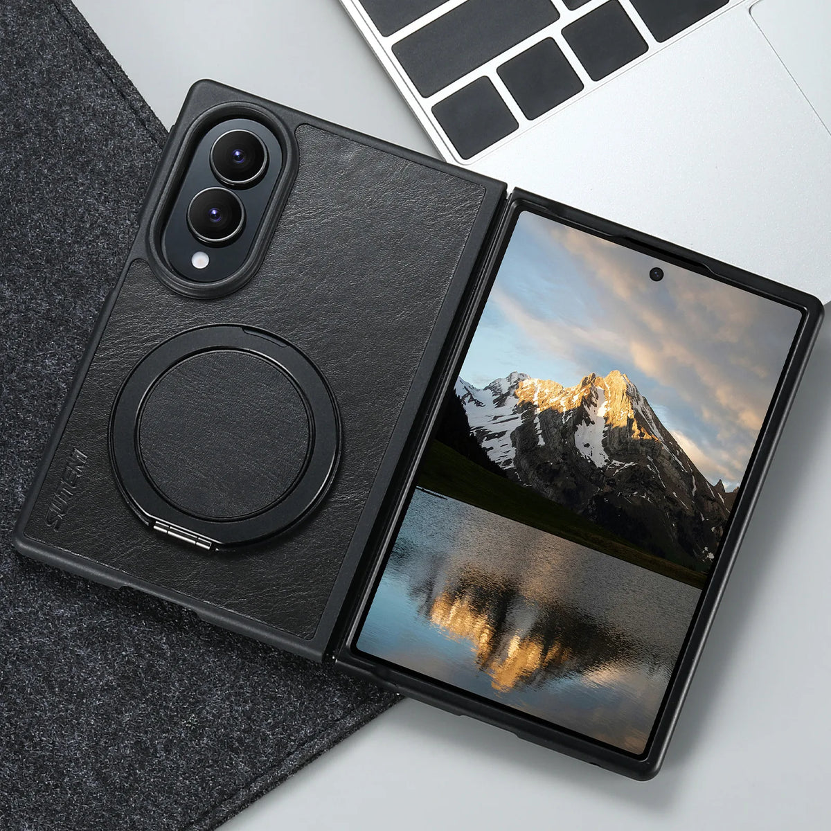 Textured Leather Case with 360° Rotating Ring Stand for Samsung Galaxy Z Fold 8