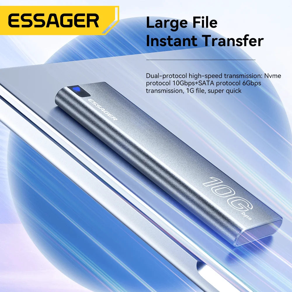 Essager USB-C 3.2 M.2 SSD Box High-Speed NVMe/SATA Portable Storage Enclosure