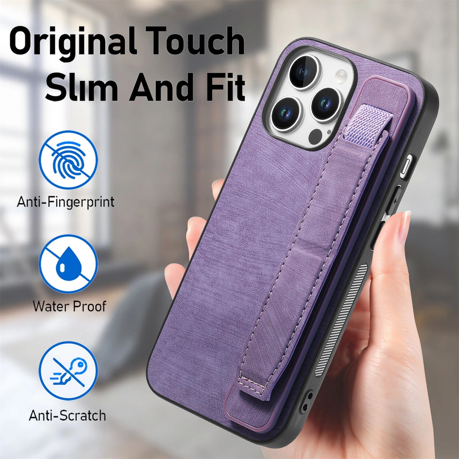 Leather Kickstand Wrist Strap Case for iPhone 16 Series