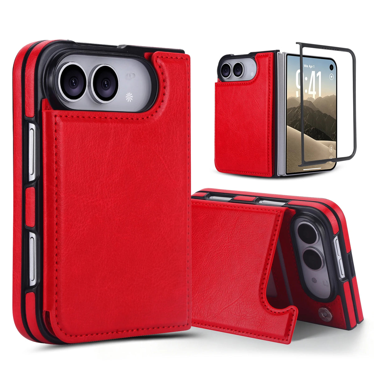Leather Flip Wallet Case with Adjustable Stand for iPhone Duo