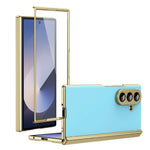 Samsung Galaxy Z Fold7 Matte Leather Case with Gold Edges & Durable Film