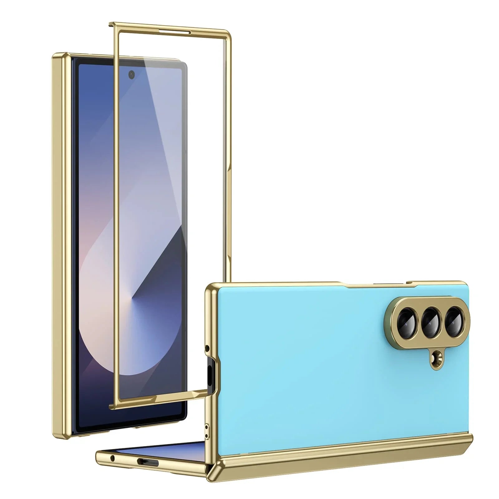 Samsung Galaxy Z Fold7 Matte Leather Case with Gold Edges & Durable Film