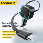 Essager 45W PD Fast Car Charger- 3 Ports with 75cm Retractable Cord