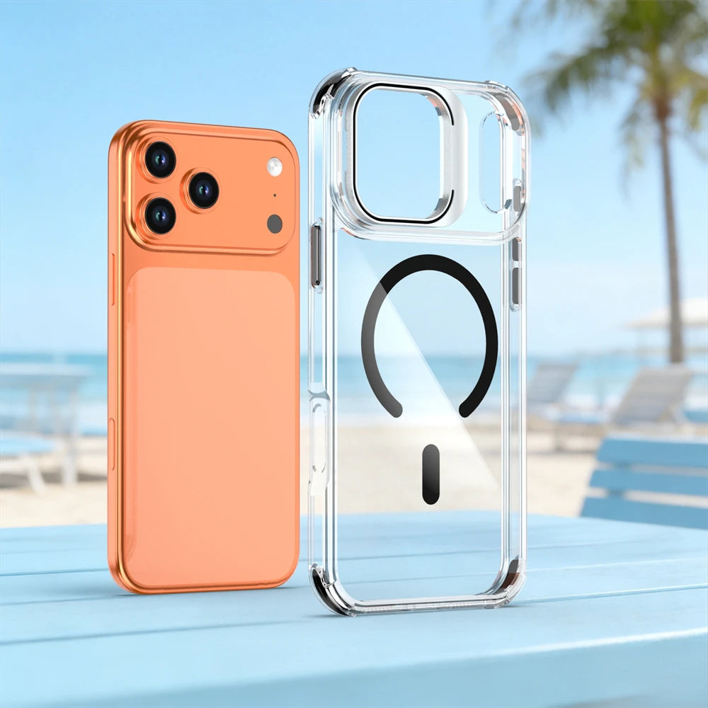 iPhone 17 Series Transparent MagSafe Case with Hidden Lens Stand